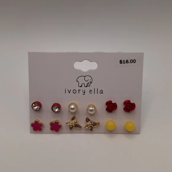 Ivory Ella Stud Earring Set | Mixed Color Flower Pearl Crystal Earrings | NWT - Picture 2 of 6